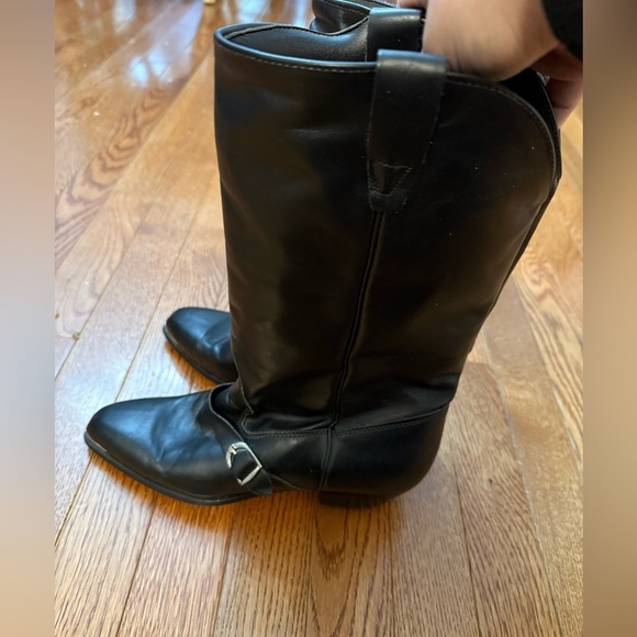 Durango Black Leather Slouch Boots Womens 6.5 M Western Wear Silver Tips buckle - Picture 4 of 16